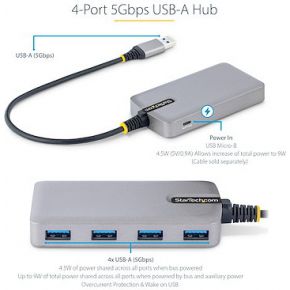 Startech com 4 port usb hub usb 7 orig - StarTech.com 5G4AB-USB-A-HUB USB-hub (grijs)