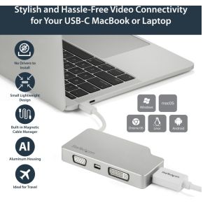 Startech com usb c docking station silv 8 orig - StarTech.com CDPVGDVHDMDP USB-C Dockingstation (zilver)