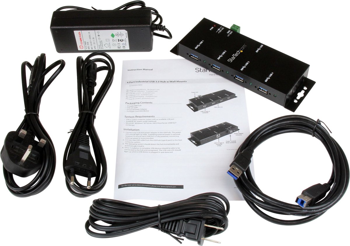 Startech st4300usbm usb hub 4 usb 2 3 orig - StarTech.com St4300Usbm USB-A USB-hub (zwart)
