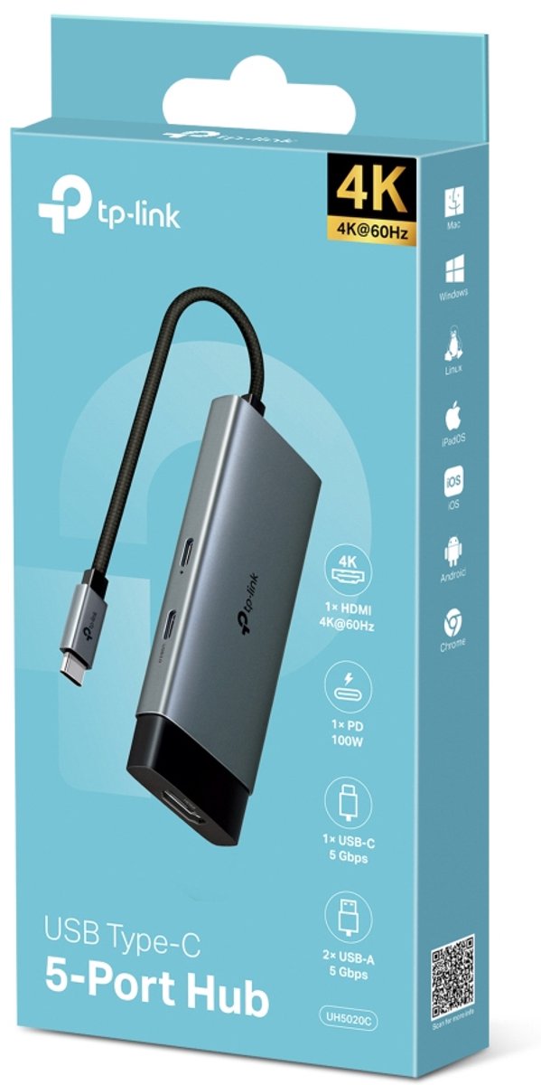 Tp link uh5020c 5 in 1 usb c 8 orig - TP-Link Uh5020C 5-In-1 Hub USB-C Dockingstation (zwart)