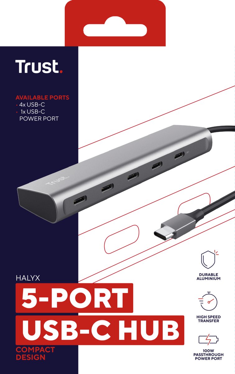 Trust 5 poorts usb c hub 10 orig - Trust 5-Poorts USB C Hub USB-C USB-hub (zilver)