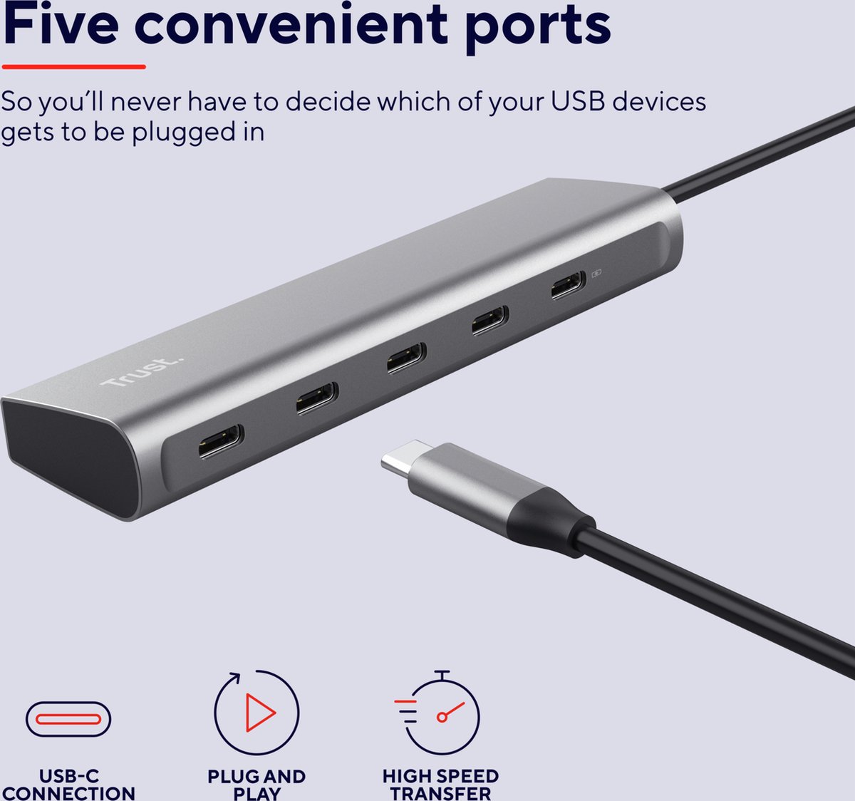Trust 5 poorts usb c hub 4 orig - Trust 5-Poorts USB C Hub USB-C USB-hub (zilver)