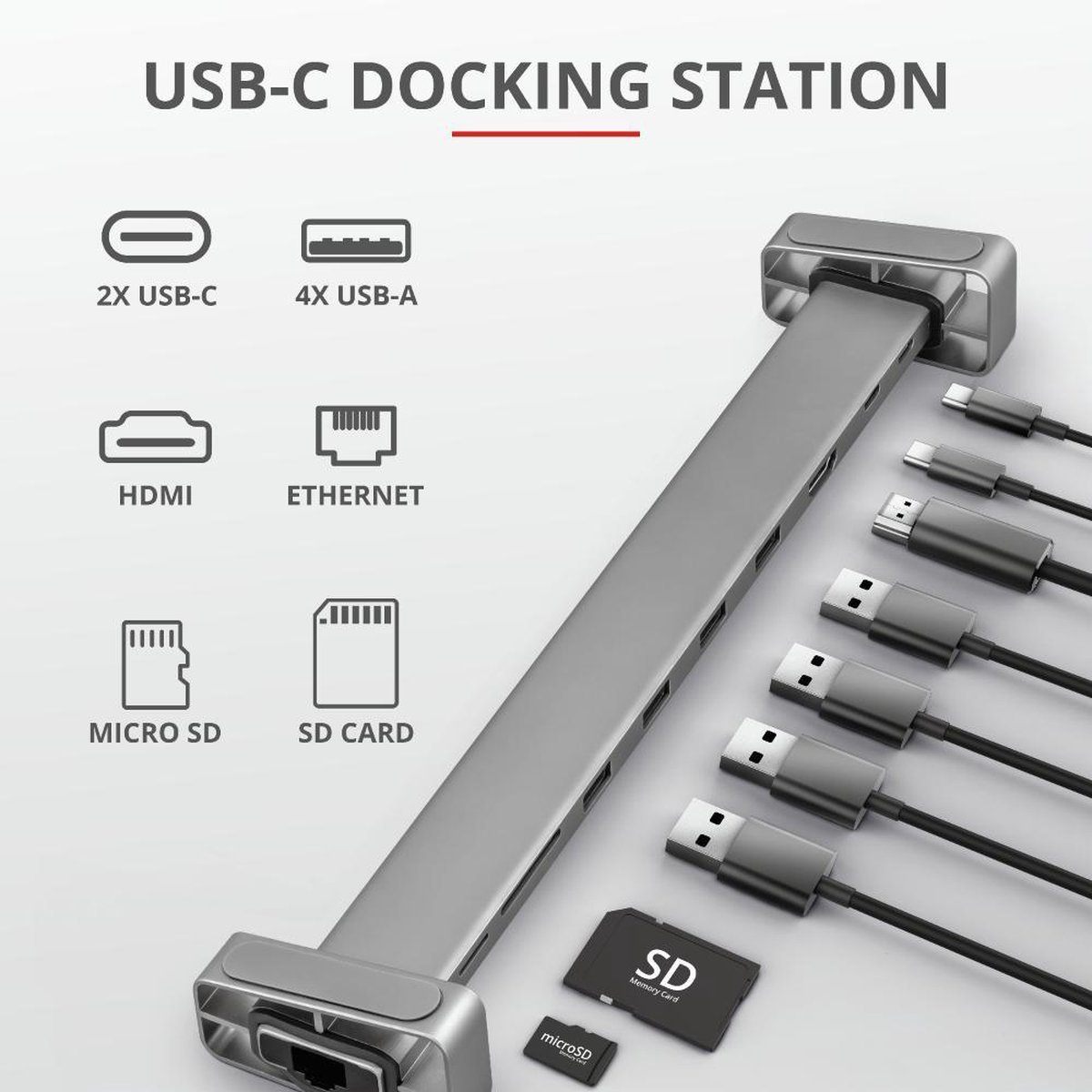 Trust dalyx aluminium usb hub 10 in 5 orig - Trust Dalyx Aluminium USB-Hub 10-In-1 Voor USB-C Dockingstation