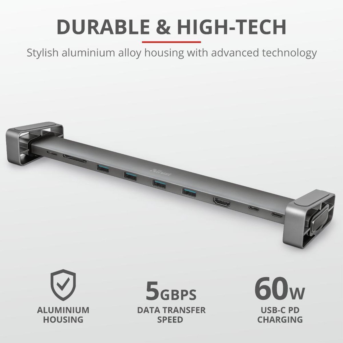 Trust dalyx aluminium usb hub 10 in 6 orig - Trust Dalyx Aluminium USB-Hub 10-In-1 Voor USB-C Dockingstation