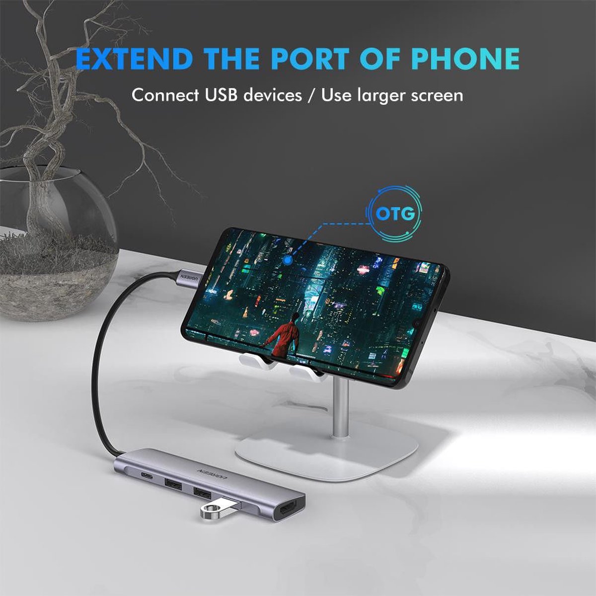 Ugreen 5 in 1 usb c hub 6883027 7 orig - UGREEN 5-In-1 Hub Met USB-A HDMI Voor USB-C Dockingstation (grijs)