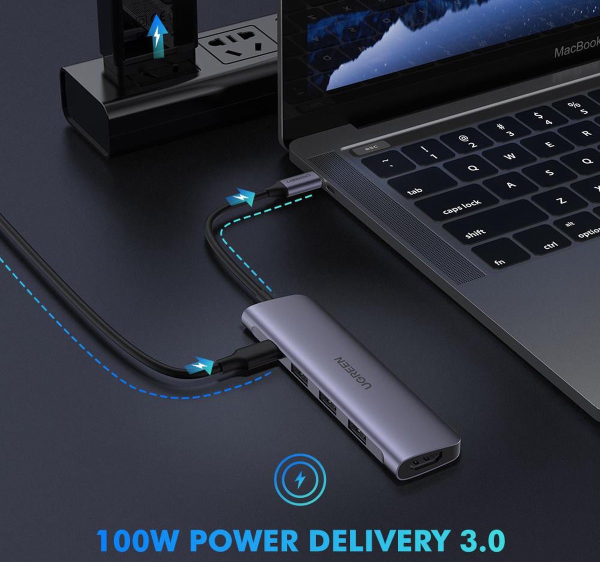 Ugreen 5 in 1 usb c hub 6883027 8 orig - UGREEN 5-In-1 Hub Met USB-A HDMI Voor USB-C Dockingstation (grijs)