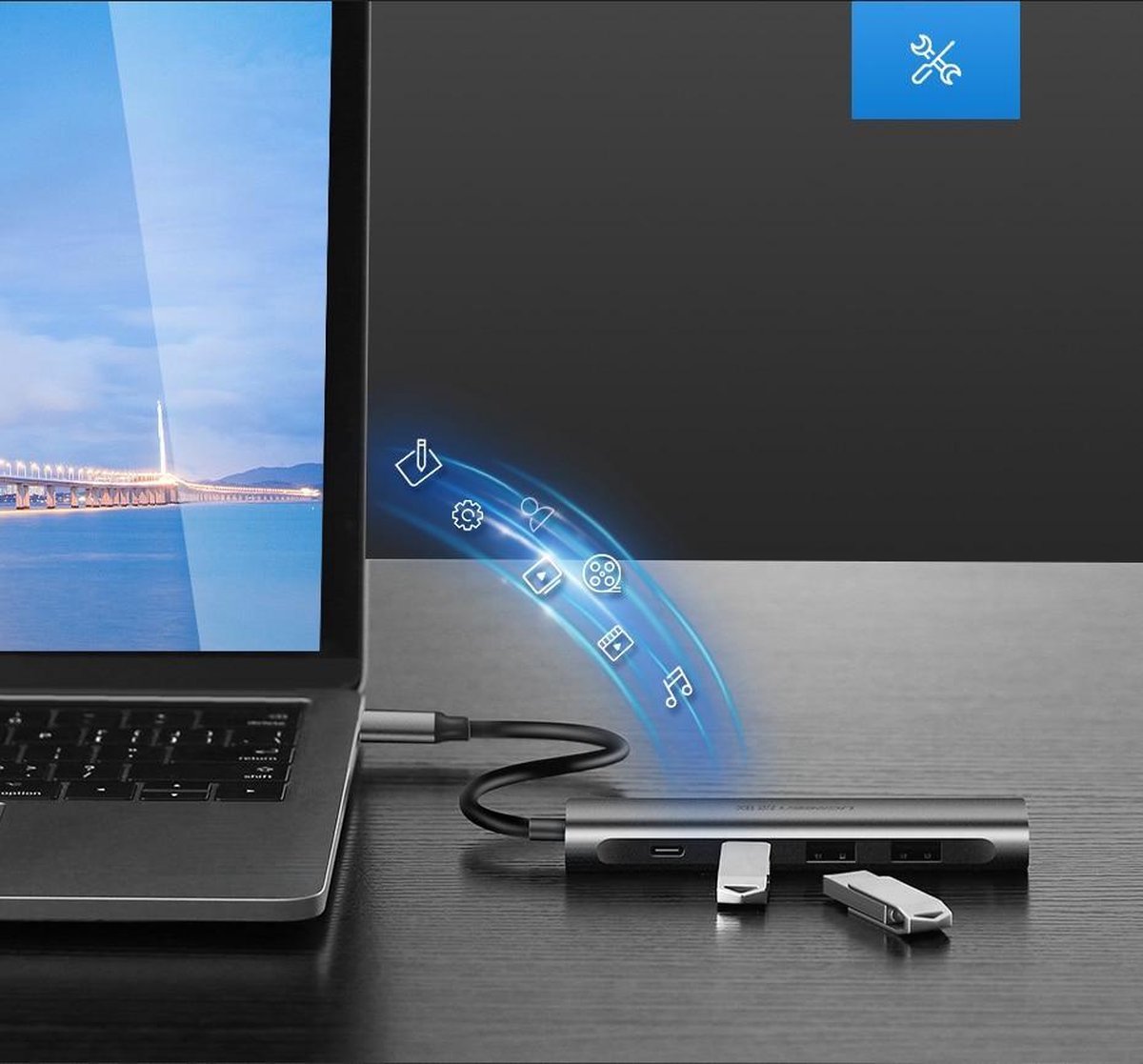 Ugreen 5 in 1 usb c hub 6883027 9 orig - UGREEN 5-In-1 Hub Met USB-A HDMI Voor USB-C Dockingstation (grijs)