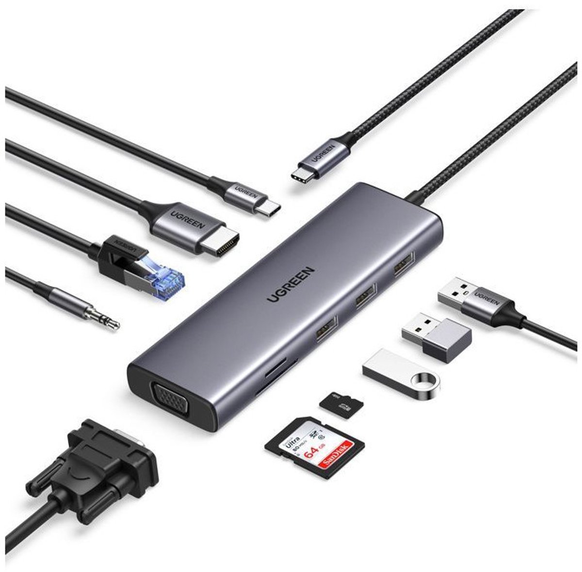 Ugreen 9 in 1 usb c hub 6 orig - UGREEN 9-In-1 Hub 4K HDMI VGA Ethernet USB-C USB-hub
