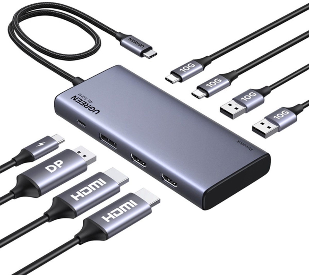 Ugreen hub 2x 2x usb usb c 2 orig - Ugreen Hub 2X HDMI 2X USB 3.2 10Gbps Voor Macbook USB-C Dockingstation
