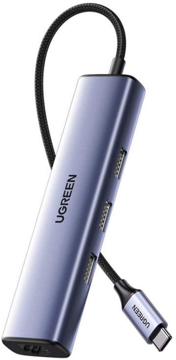 Ugreen hub usb c voor laptop 3x 2 orig - Ugreen Hub Voor Laptop 3X USB 3.0 RJ45 Met USB-C USB-hub (grijs)