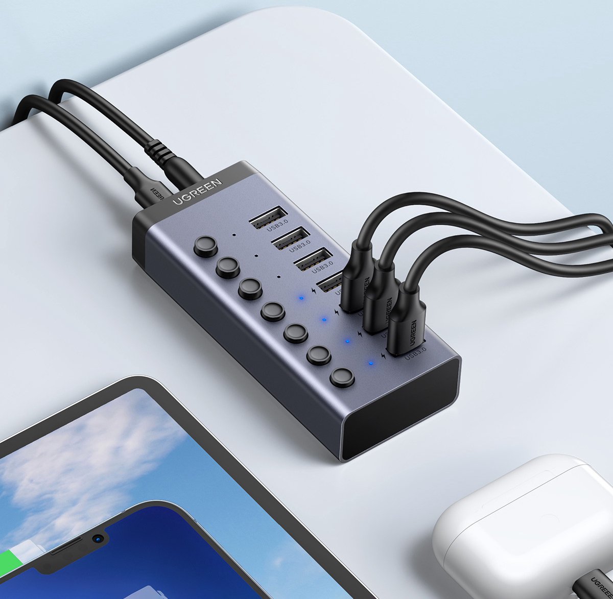 Ugreen multifunctionele hub 7in1 usb 4 orig - Ugreen Multifunctionele Hub 7In1 USB Type C 7X USB-C USB-hub (grijs)