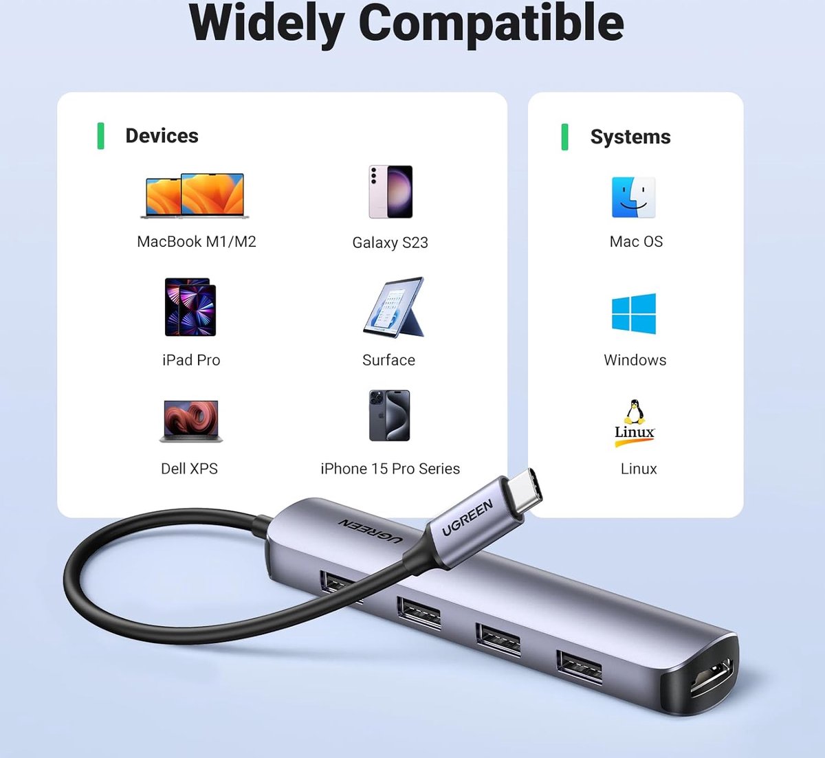 Ugreen usb c hub multifunctionele ada 8 orig - UGREEN USB C Hub Multifunctionele Adapter USB-C Dockingstation (zwart)