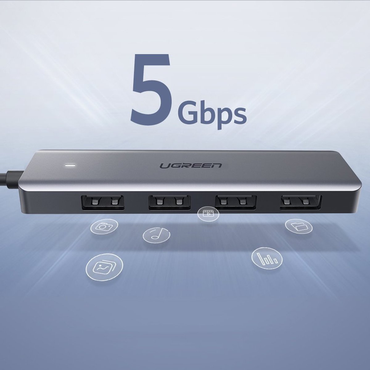 Ugreen usb hub splitter 4x usb 3 6883114 2 orig - Ugreen USB Hub-Splitter 4X USB 3.2 Gen 1 Met USB-A USB-hub (grijs)