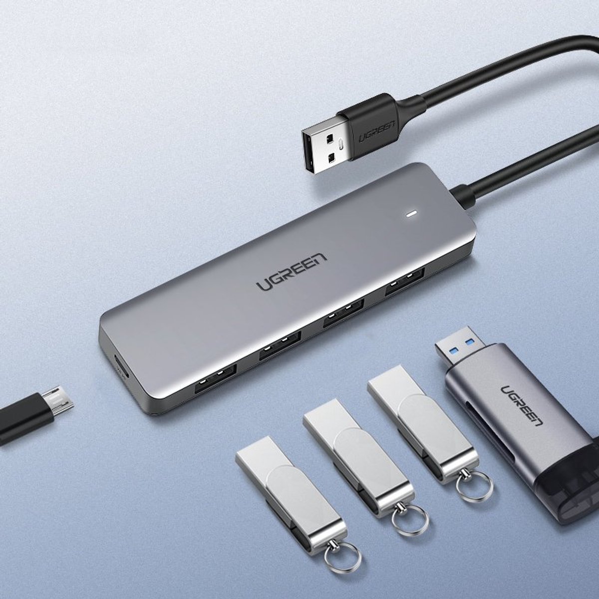 Ugreen usb hub splitter 4x usb 3 6883114 3 orig - Ugreen USB Hub-Splitter 4X USB 3.2 Gen 1 Met USB-A USB-hub (grijs)