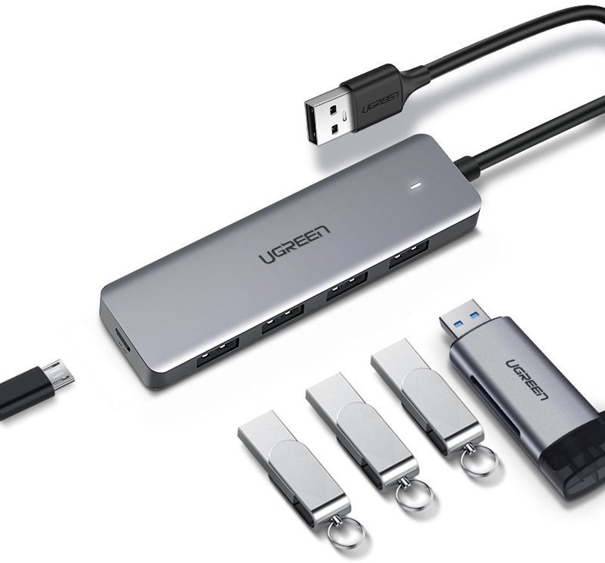 Ugreen usb hub splitter 4x usb 3 6883114 4 orig - Ugreen USB Hub-Splitter 4X USB 3.2 Gen 1 Met USB-A USB-hub (grijs)