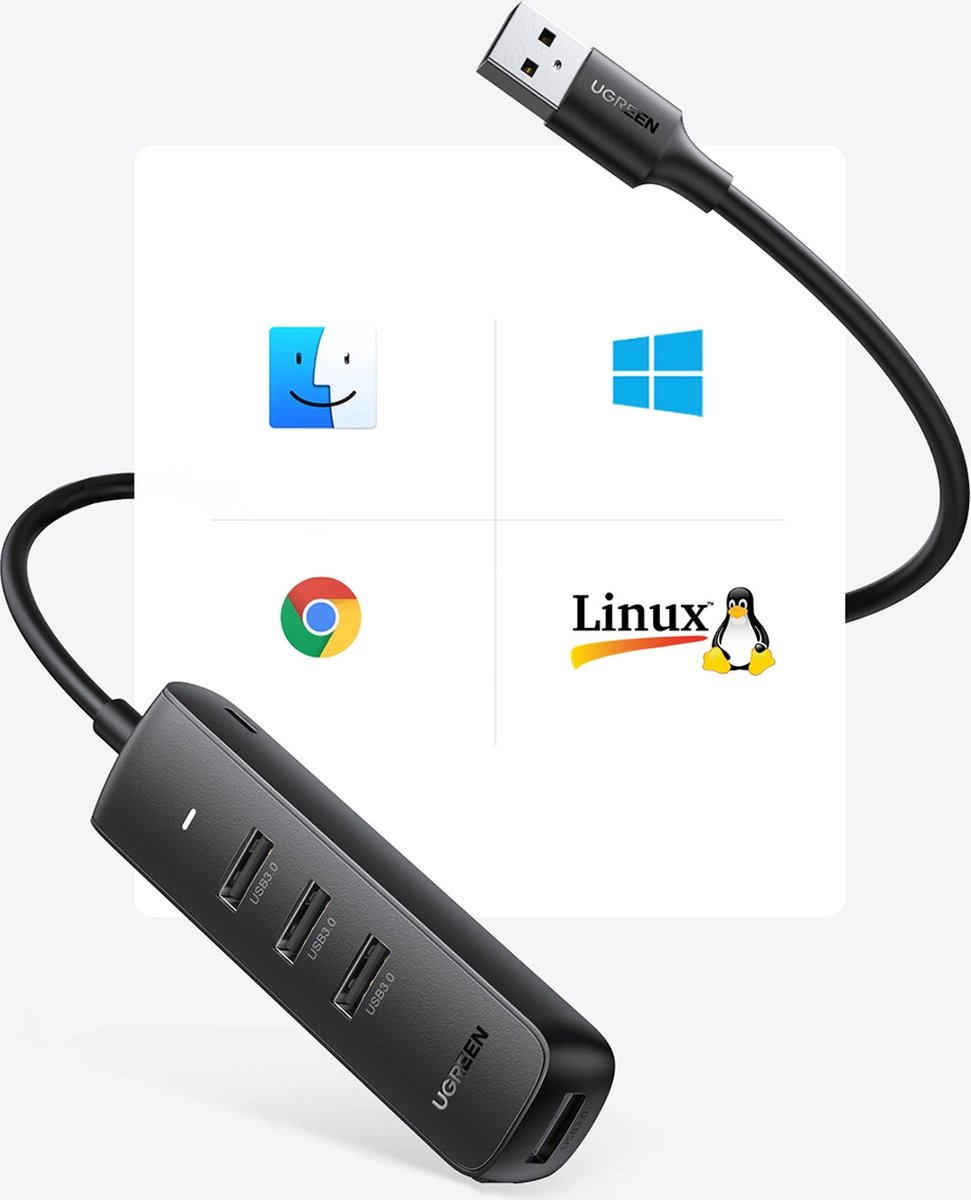 Ugreen usb hub splitter type a 4x 4 orig - Ugreen USB Hub-Splitter Type A 4X USB 3.2 Gen 1 USB-A USB-hub (zwart)