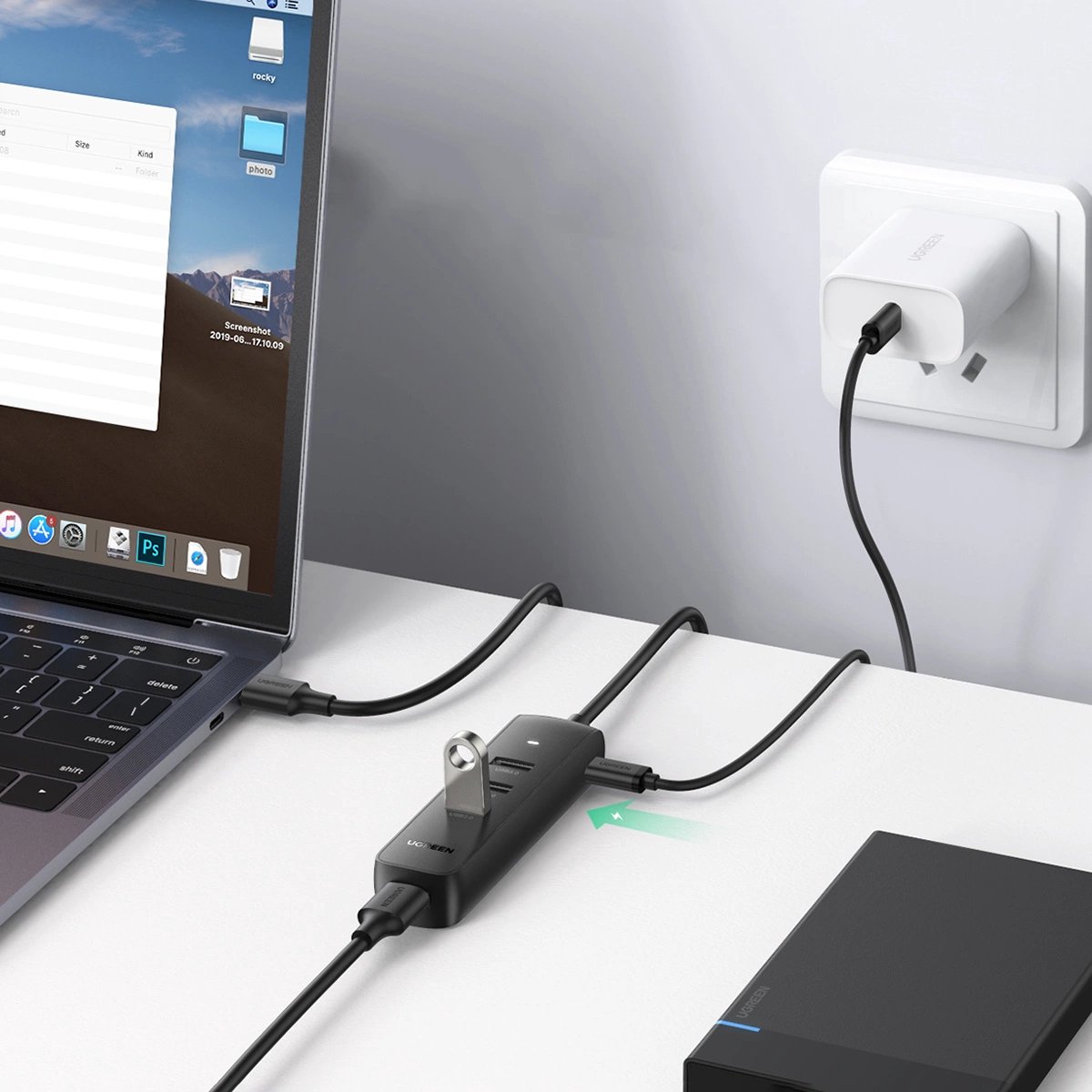 Ugreen usb hub splitter type a 4x 6 orig - Ugreen USB Hub-Splitter Type A 4X USB 3.2 Gen 1 USB-A USB-hub (zwart)