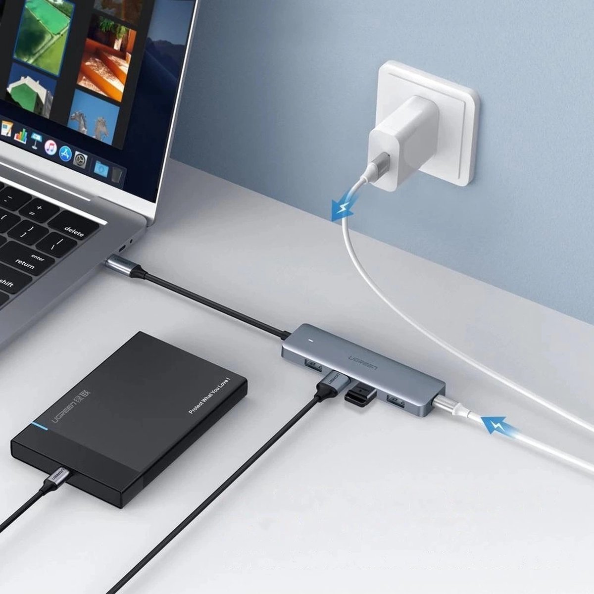 Ugreen usb type c hub splitter 4x 6883205 4 orig - Ugreen USB Type C Hub Splitter 4X USB 3.2 Gen 1 USB-C USB-hub (zilver)