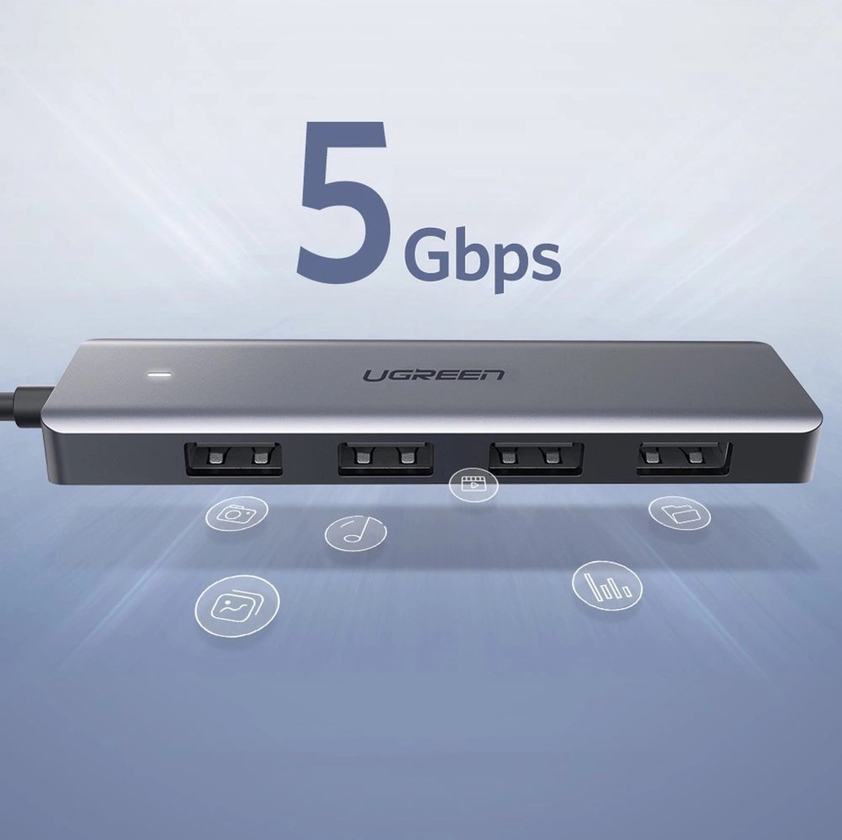 Ugreen usb type c hub splitter 4x 6883205 7 orig - Ugreen USB Type C Hub Splitter 4X USB 3.2 Gen 1 USB-C USB-hub (zilver)
