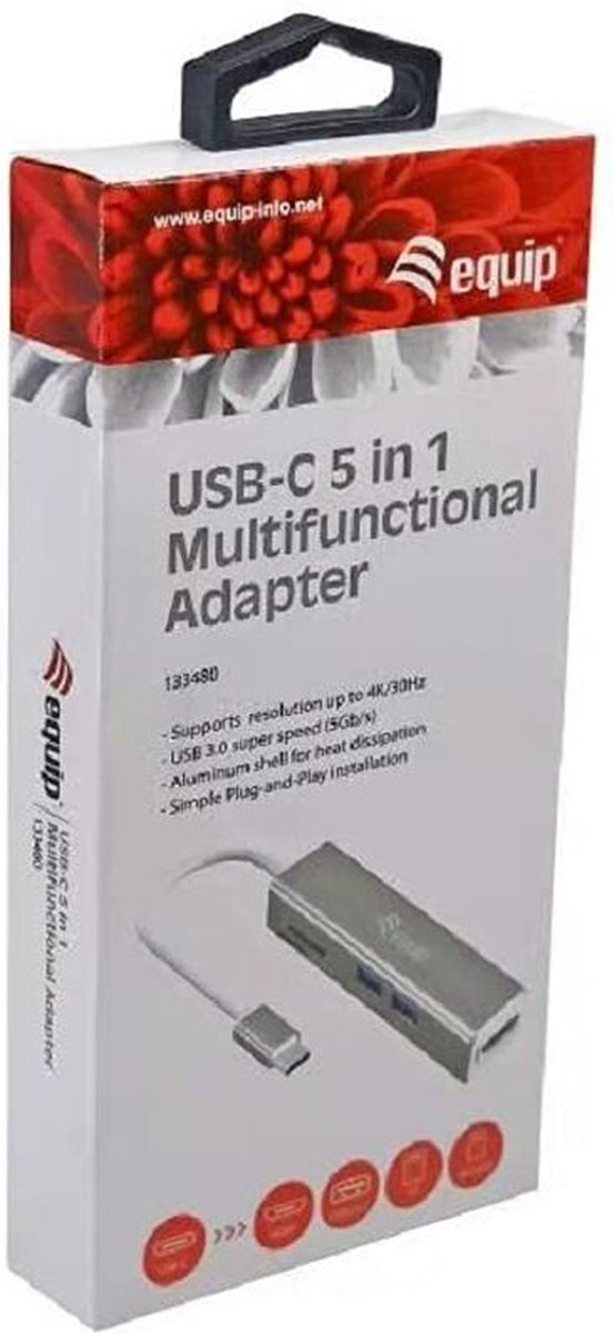 Usb hub equip 133480 grey 2 orig - Equip 133480 Interface Hub USB 3.2 Gen 1 USB-C Dockingstation (zilver)