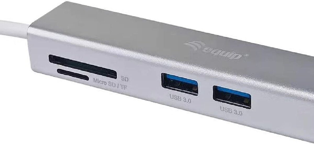 Usb hub equip 133480 grey 4 orig - Equip 133480 Interface Hub USB 3.2 Gen 1 USB-C Dockingstation (zilver)