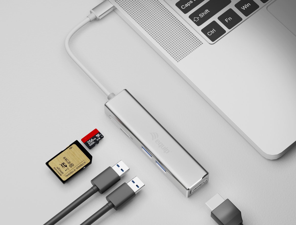 Usb hub equip 133480 grey 6 orig - Equip 133480 Interface Hub USB 3.2 Gen 1 USB-C Dockingstation (zilver)