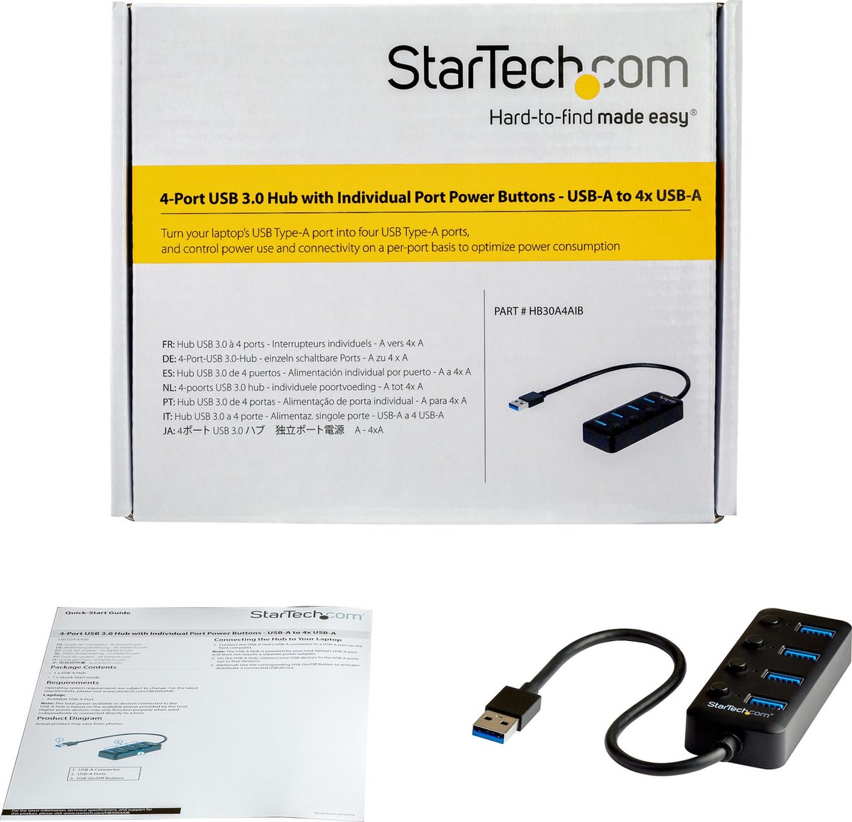 Usb hub startech hb30a4aib 5 orig - StarTech.com Hb30A4Aib USB-A USB-hub (zwart)