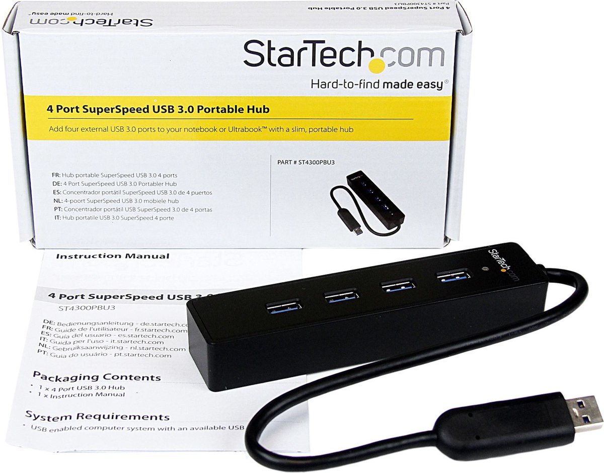 Usb hub startech st4300pbu3 4 orig - StarTech.com St4300Pbu3 USB-A USB-hub (zwart)