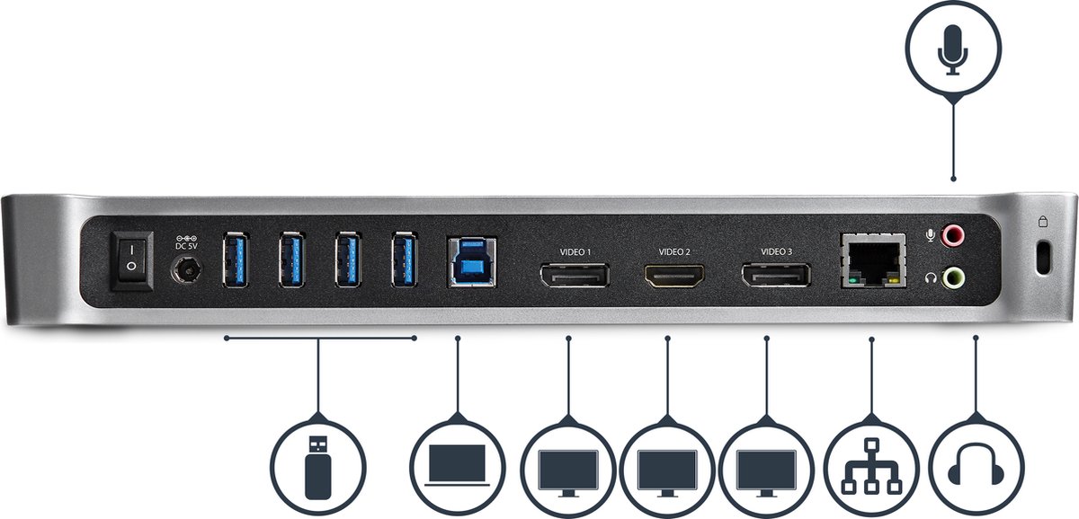 Usb hub startech usb3dockh2dp 2 orig - StarTech.com Usb3Dockh2Dp USB-A Dockingstation (zwart)
