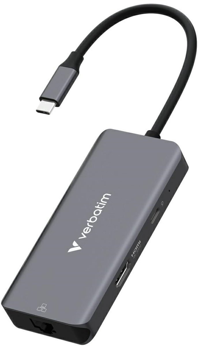 Verbatim hub adapter 3xusb a 3 2 10 orig - Verbatim Hub Adapter 3Xusb-A HDMI 3.2 RJ45 Voor Laptop USB-C USB-hub