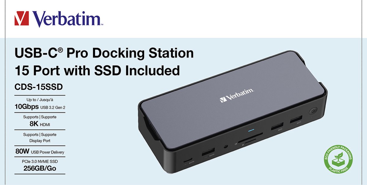 Verbatim pro cds 15ssd dockingstation 2 8 orig - Verbatim Pro Cds-15Ssd USB-C Dockingstation (zwart)