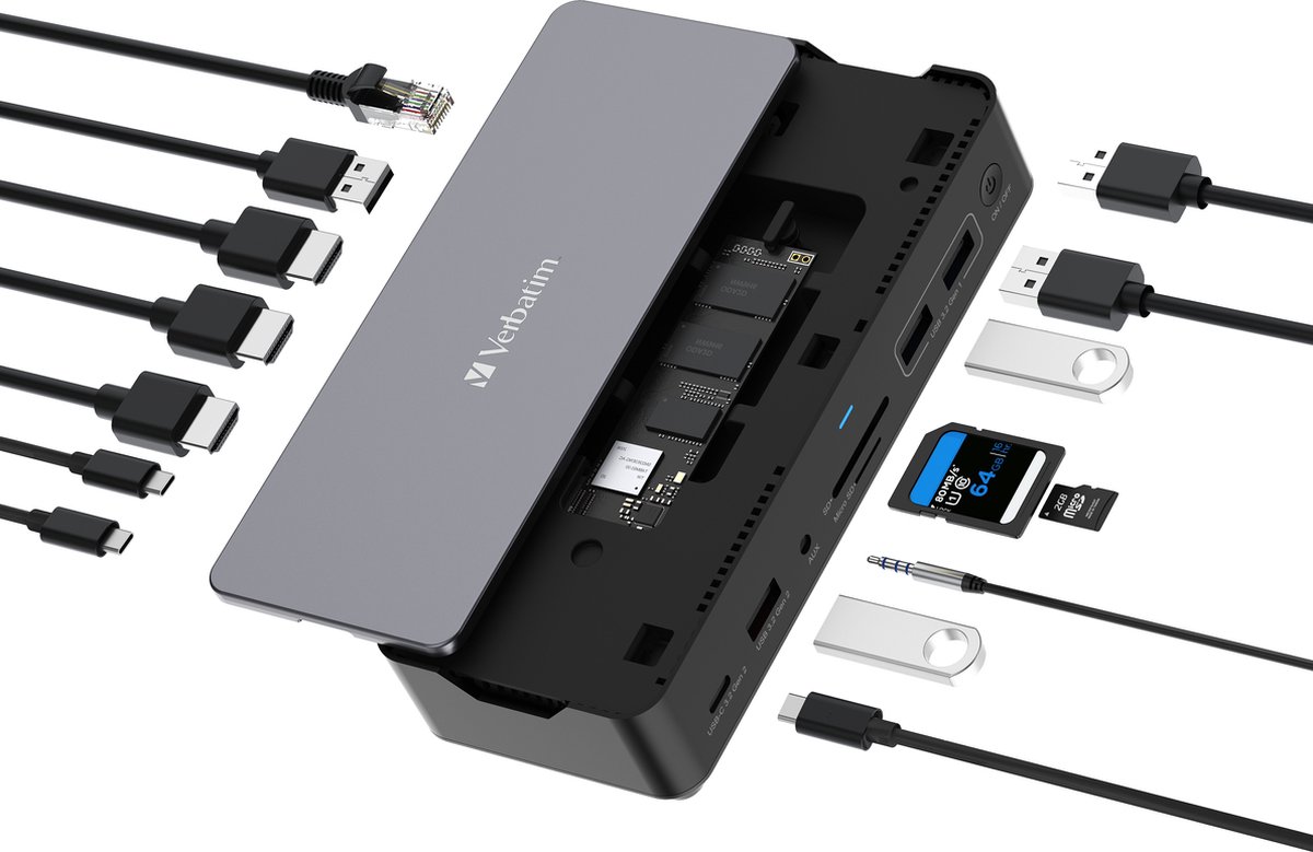 Verbatim pro cds 15ssd dockingstation 2 9 orig - Verbatim Pro Cds-15Ssd USB-C Dockingstation (zwart)