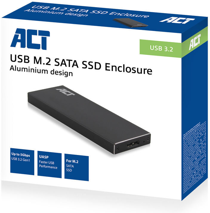 Act connectivity m 2 sata ssd behuizing externe 4 orig - ACT Connectivity M.2 SATA SSD USB-A 5Gbps Schijfbehuizing (zwart)