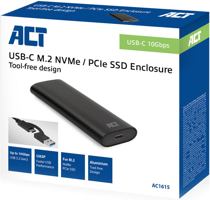 Act connectivity usb c m 2 nvme ssd 3 orig - ACT Connectivity M.2 NVMe PCIe USB-C 10Gbps Schijfbehuizing (zwart)