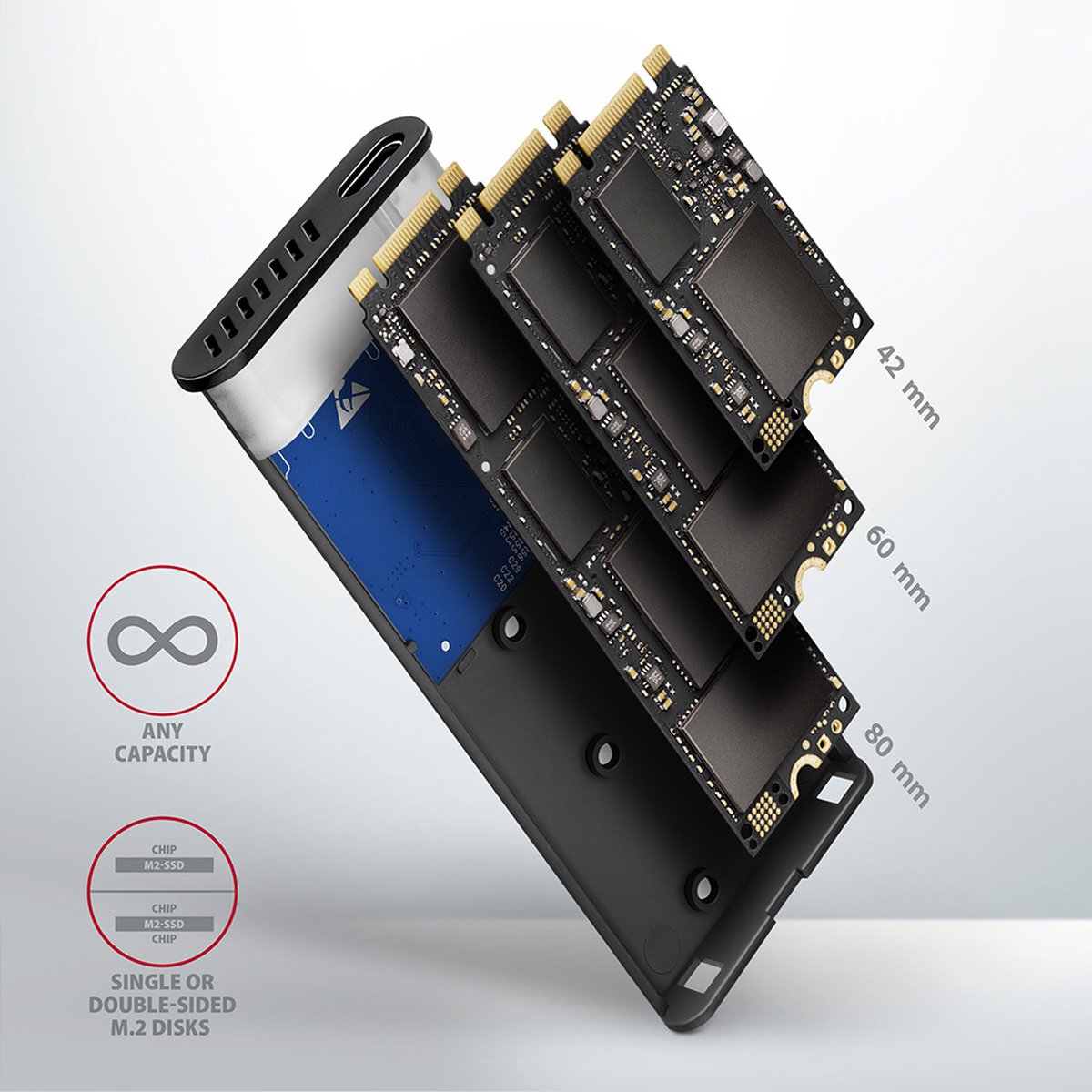 Axagon eem2 sg2 raw box m 2 5 orig - AXAGON Eem2-Sg2 Raw Box M.2 USB-C 10Gbps Schijfbehuizing (grijs)
