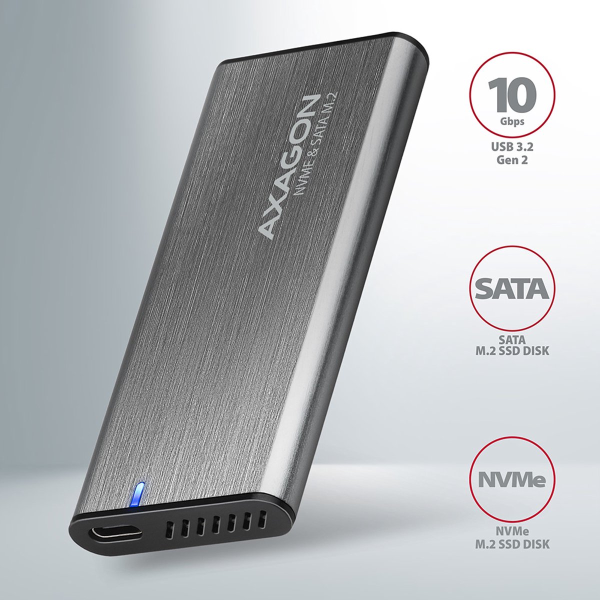 Axagon eem2 sg2 raw box m 2 6 orig - AXAGON Eem2-Sg2 Raw Box M.2 USB-C 10Gbps Schijfbehuizing (grijs)