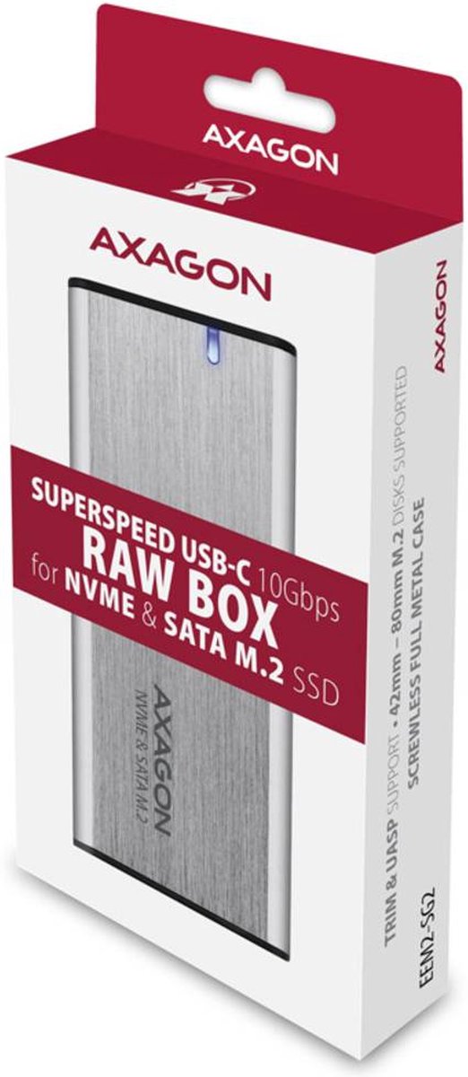 Axagon eem2 sg2 raw box m 2 8 orig - AXAGON Eem2-Sg2 Raw Box M.2 USB-C 10Gbps Schijfbehuizing (grijs)
