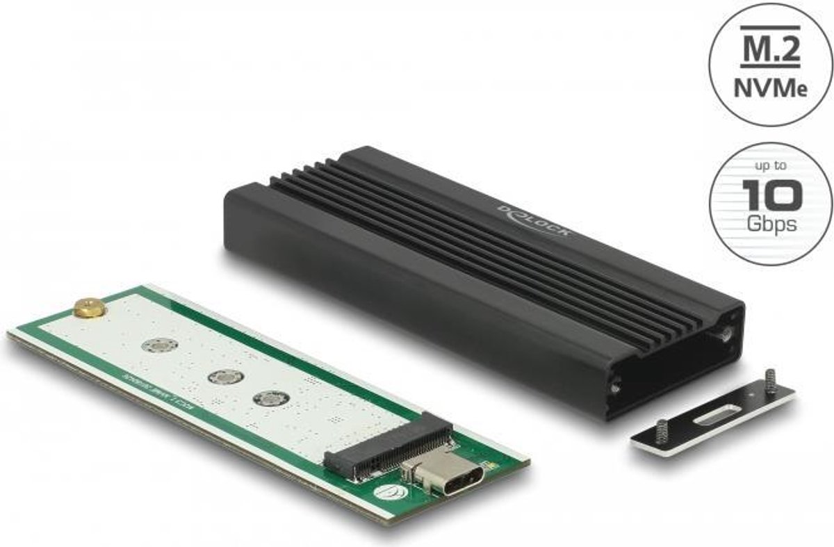 Delock externe behuizing voor m 2 nvm 7 orig - DeLOCK Externe behuizing voor M.2 USB-C 10Gbps Schijfbehuizing (zwart)