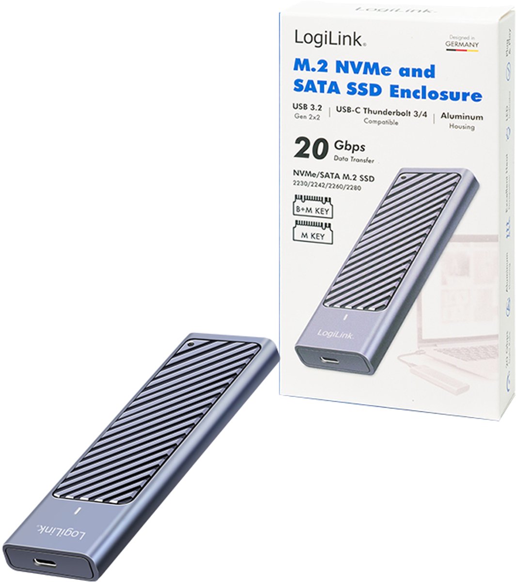 Logilink usb 3 2 gen 2x2 behuizing 2 orig - LogiLink USB 3.2 Gen 2X2 USB-C 20Gbps Schijfbehuizing (zilver)