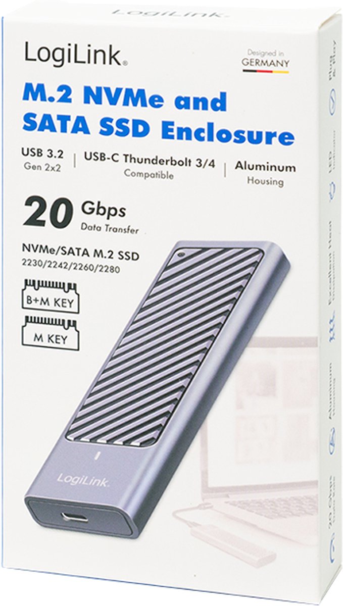 Logilink usb 3 2 gen 2x2 behuizing 3 orig - LogiLink USB 3.2 Gen 2X2 USB-C 20Gbps Schijfbehuizing (zilver)