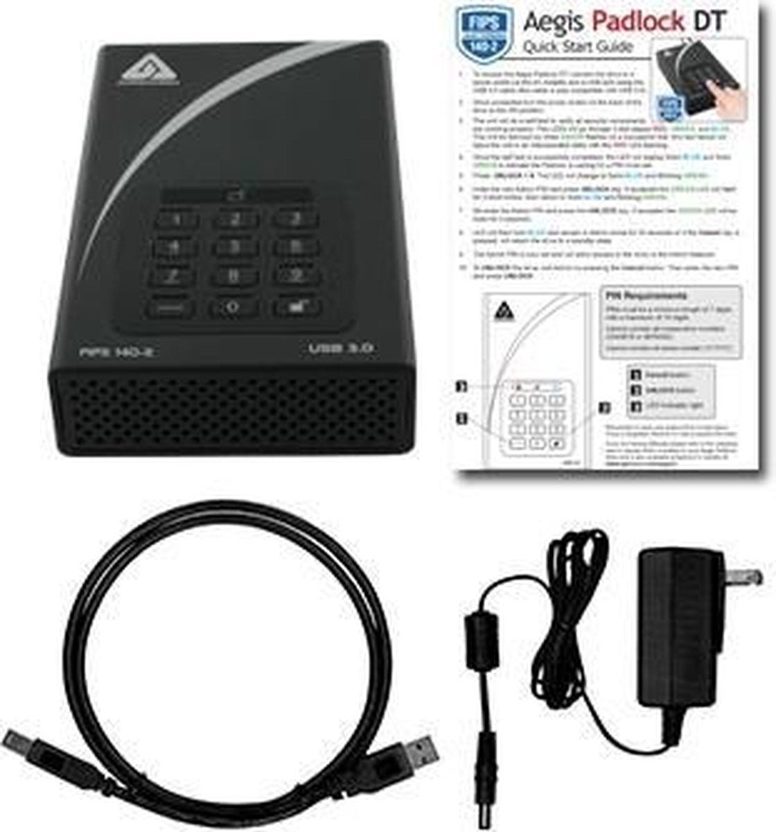 Apricorn Apricorn Aegis Padlock Dt Fips Usb3.0 6Tb Externe Harde Schijf 6000 Gb Zwart