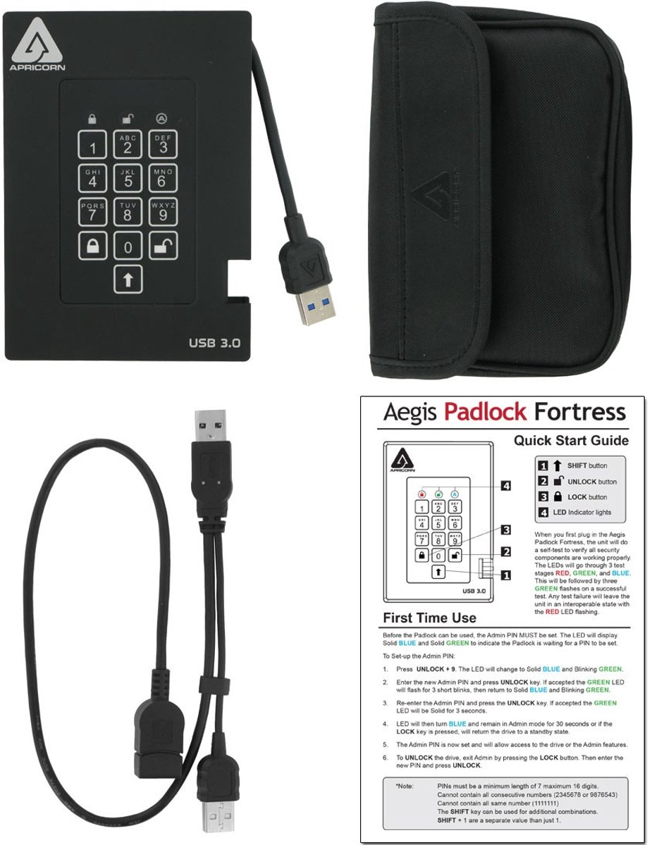 Apricorn Padlock Fortress - Fips Validated, 500Gb Usb 3.0 externe opslag - afbeelding 2