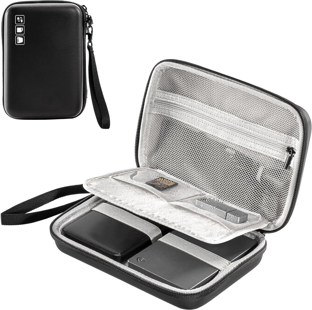 Draagbare Draagbare Externe Harde Schijf Etui Voor 2 Harde Schijven - Zwart, Geschikt Voor Canvio Basics, Wd Elements, My Passport, Seagate Portable Backup Plus Slim 1/2/3/4Tb Usb 2.5