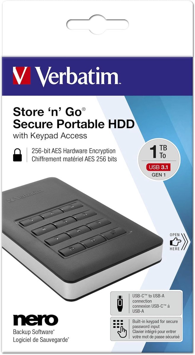 Verbatim Store 'n' Go Secure Portable HDD 1TB met AES 256-bit Hardware Encryptie en Toetsenblok - afbeelding 3