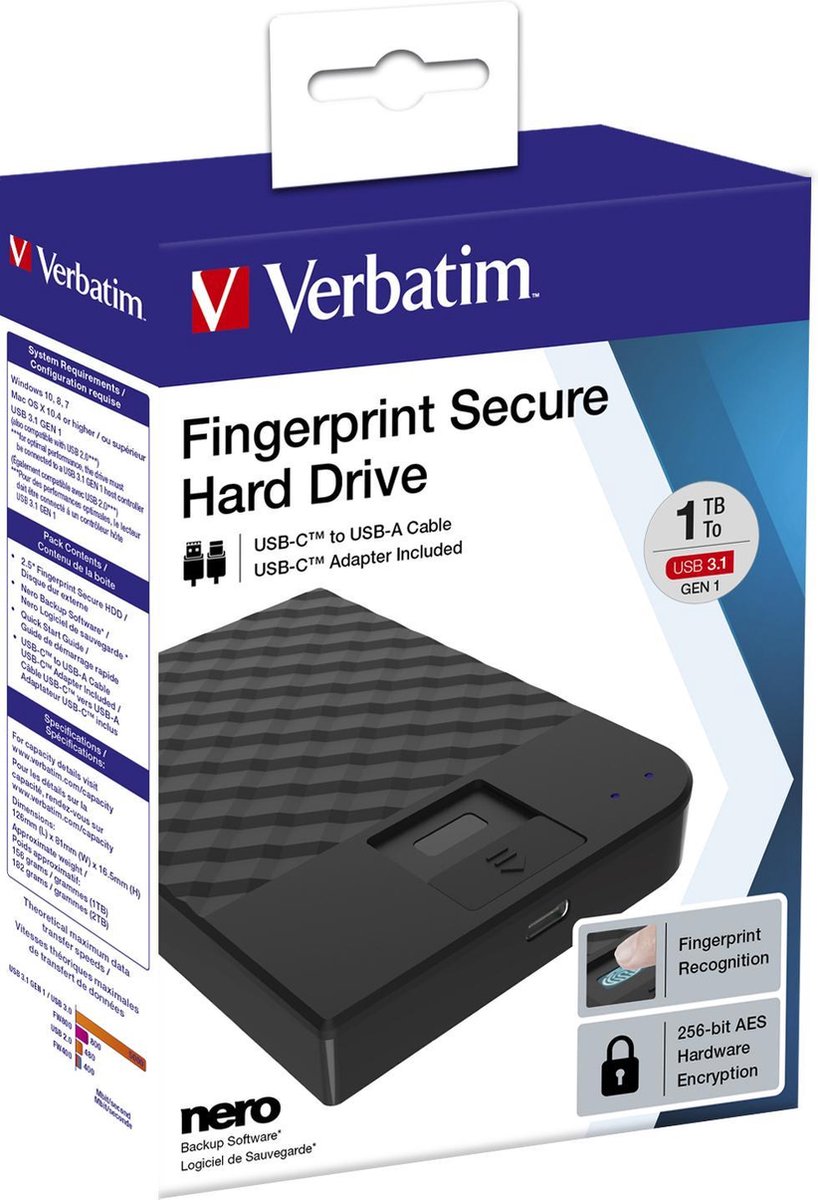 Verbatim Fingerprint Secure Externe Harde Schijf 1000 Gb Zwart externe opslag - afbeelding 8