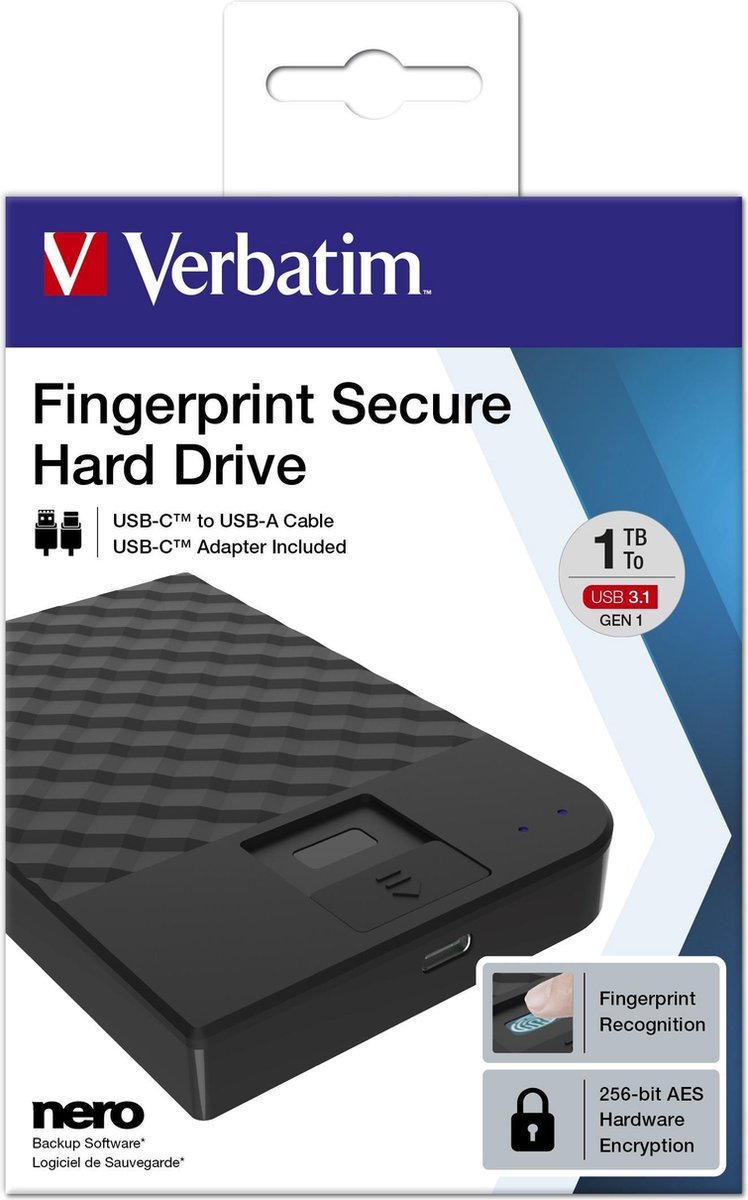 Verbatim Verbatim Fingerprint Secure Externe Harde Schijf 1000 Gb Zwart
