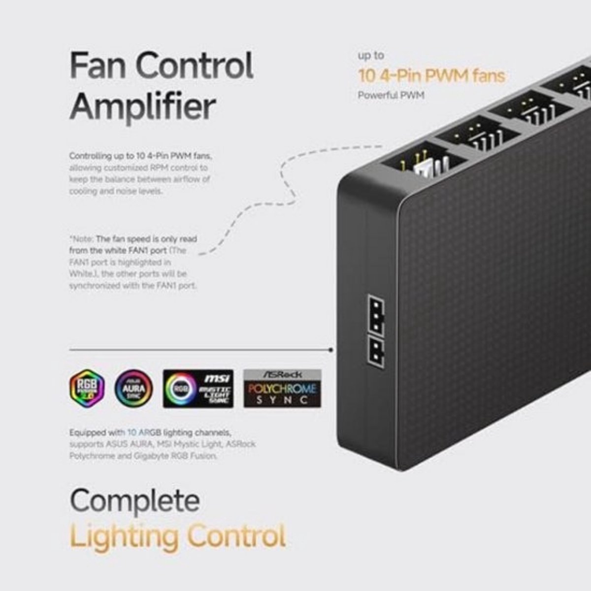 10-Port Pc Fan Hub Met Afstandsbediening - Pwm En Argb Controller, Magnetische ventilator controller - afbeelding 4