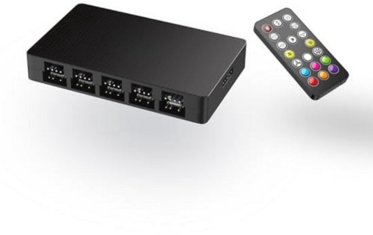  10-Port Pc Fan Hub Met Afstandsbediening - Pwm En Argb Controller, Magnetische Montage, 5V/12V Ondersteuning, Slimme Bescherming