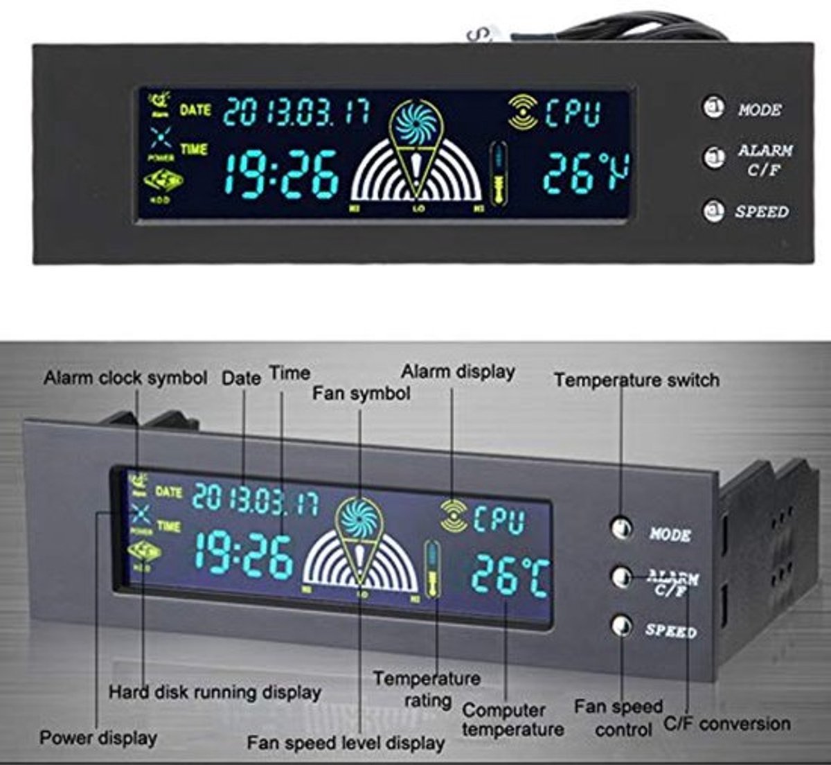 Karzo - Computer 3 Fan Speed Controller Cpu/Hdd/Sys Temperatuurregeling Lcd ventilator controller - afbeelding 5