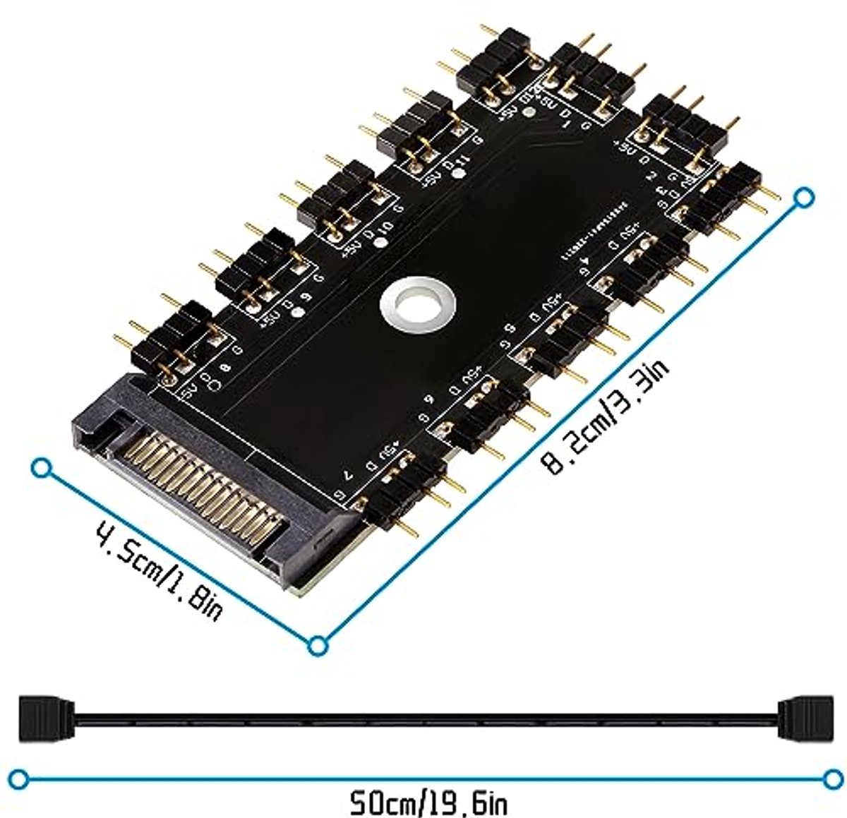 MIWATT 11-Poorts 5V ARGB Splitter Hub met SATA-voeding - afbeelding 7